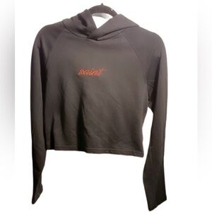 Manière De Voir “Saint” Cropped Black Hoodie with Red Script, Size S